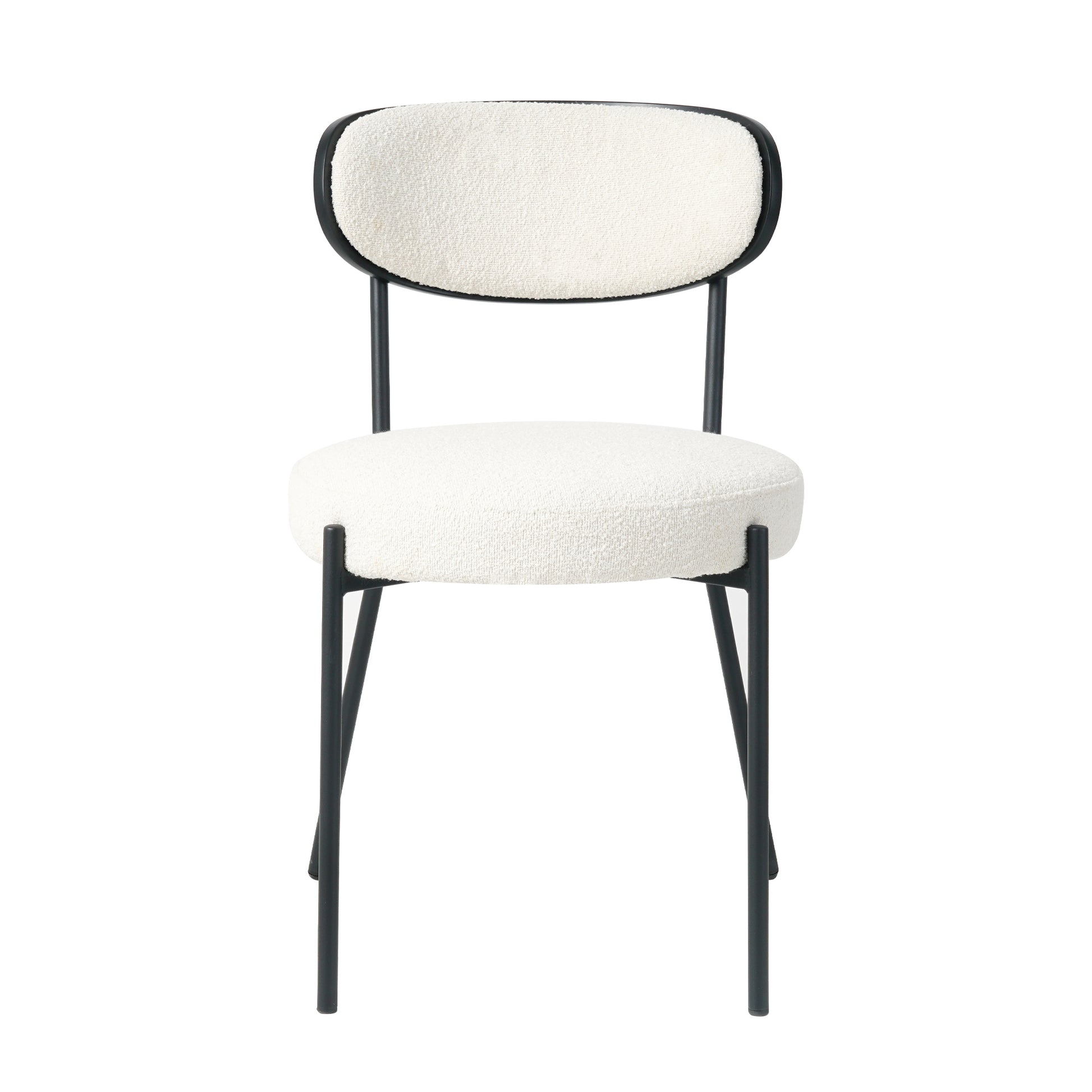 Boucle Modern Kitchen Dining Chair Bentwood Covered With Ash Veneer Chair Back, Metal With Black Powder Coated Leg Chair, Kitchen Dining Room And Living Room Set Of 2 Metal Cream Boucle