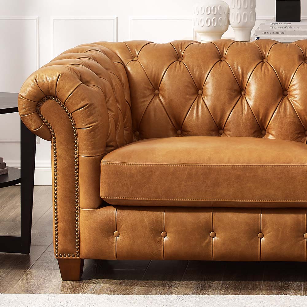 Kingston Waxy Pull Up Leather Sofa Brown Down Filling Genuine Leather 3 Seat