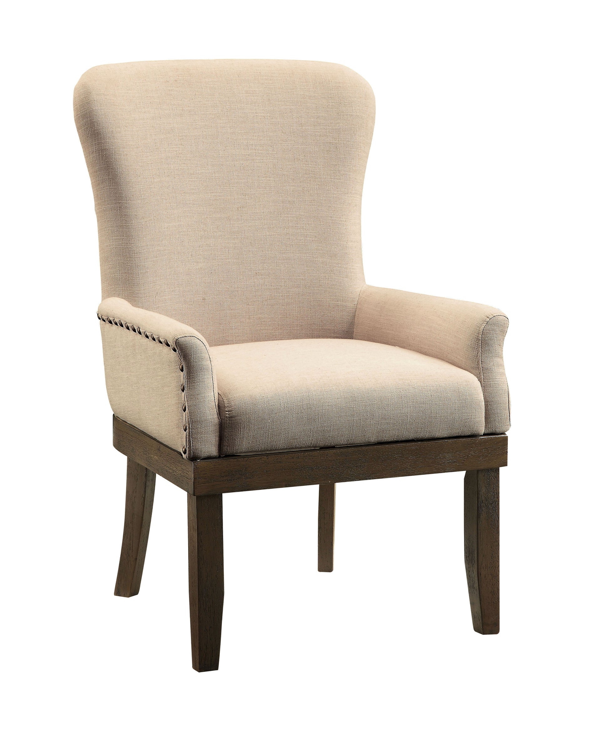 Beige And Salvage Brown Arm Chair With Trim Solid Beige Brown Dining Room Arm Chair Wing Back 1 Wood Fabric