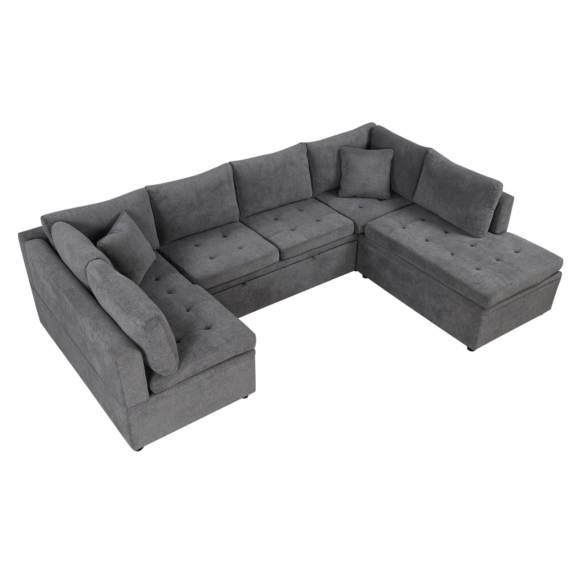 117.3" Oversized Sectional Sofa U Shaped Sofa Couch Pull Out Sofa Bed With Two Throw Pillows For Living Room, Gray Gray Foam Chenille 4 Seat