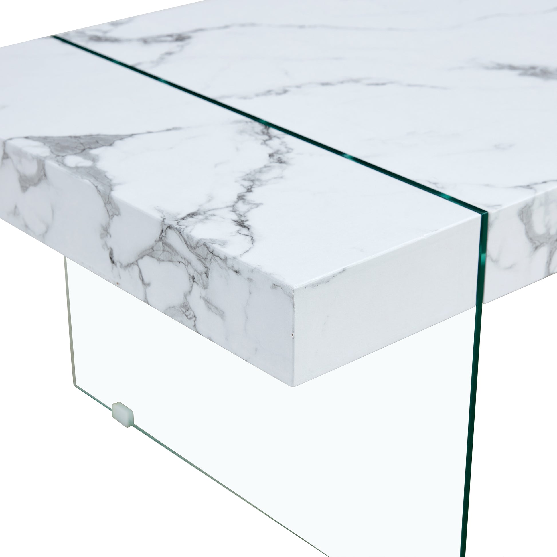 43.3"X23.6" White Marble Patterned Mdf Coffee Table With Tempered Glass Legs.Suitable For Living Room.It Can Be Used Not Only As A Coffee Table But Also As A Side Table Or Display Stand.