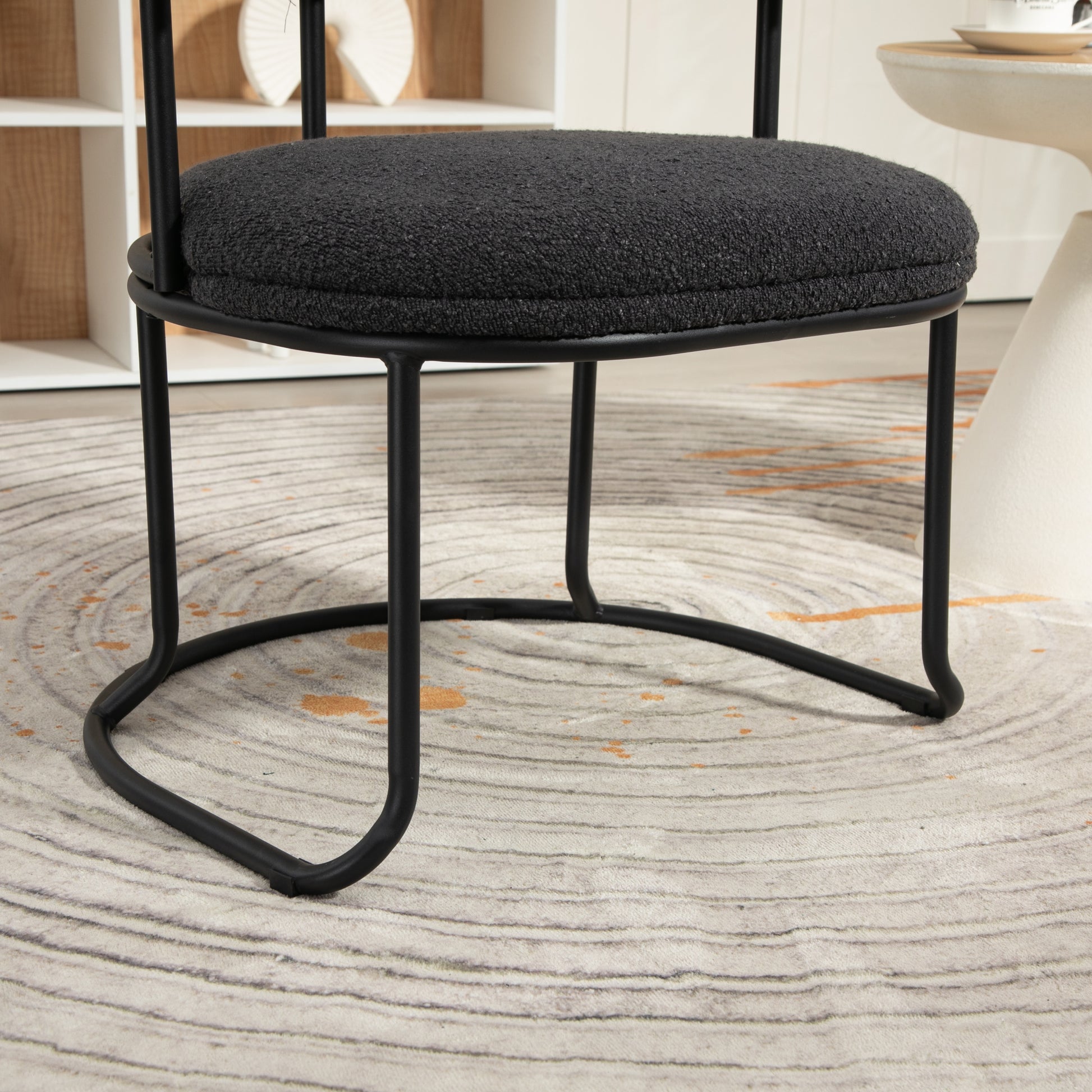 Coolmore Boucle Dining Chairs Set Of 2, Mid Century Modern Curved Backrest Chair, Round Upholstered Kitchen Chairs Carbon Black Boucle Carbon Black Foam Mdf Metal