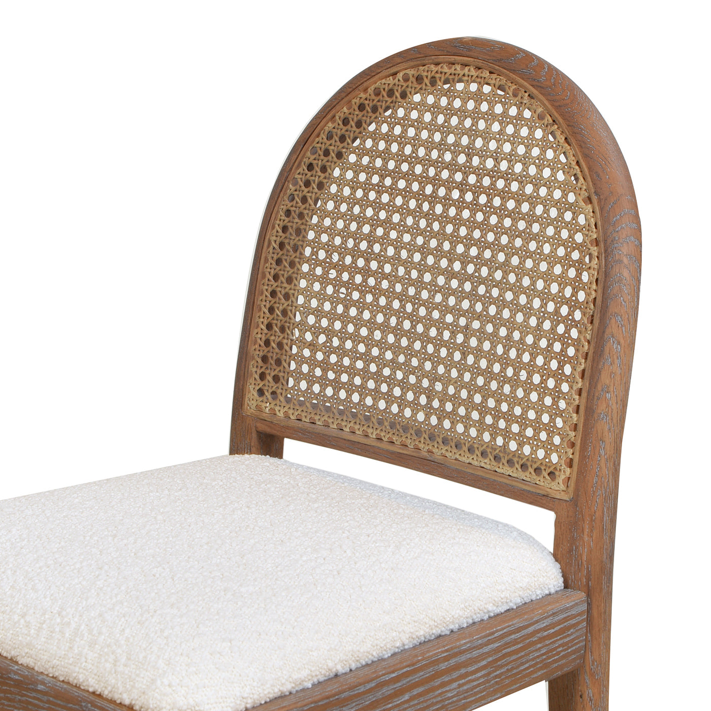 Panama 26.5" Curved Back Cane Rattan Counter Stool, Set Of 2, Ivory White Boucle White Foam Wood Fabric Rattan