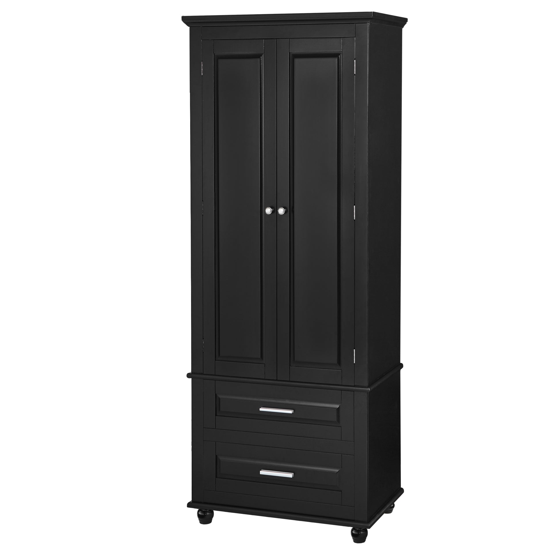 Tall Storage Cabinet With Two Drawers For Bathroom Office, Black Black Mdf