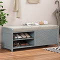 Distressed Shutter Storage Bench With Acacia Veneer For Retro Charm For Living Room, Entryway Grey Grey Mdf