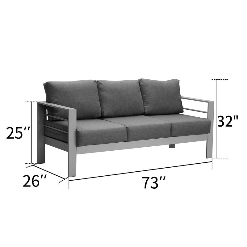 5 Pieces Outdoor All Weather Conversation Set, Sectional Sofa, Aluminum Couch Dark Gray Cushions Grey Aluminium