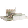 Queen Size Rattan Platform Bed With With 2 Big Drawers, T Size Trundle, White Queen White Plywood