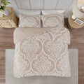 3 Piece Tufted Cotton Chenille Da Comforter Set Taupe King Cal King King Taupe Polyester