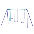Outsunny Metal Swing Set With Glider, Two Swing Seats And Adjustable Height, Outdoor Heavy Duty A Frame Suitable For Playground, Backyard, Purple Purple Metal