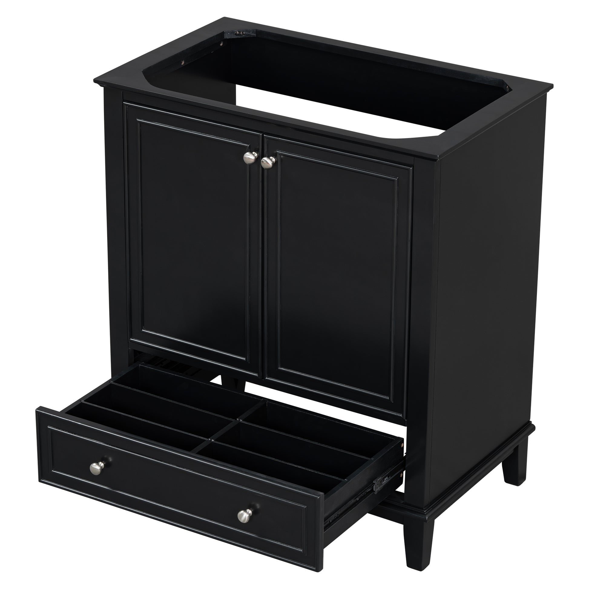 30" Bathroom Vanity Without Sink, Base Only, Multi Functional Bathroom Cabinet With Doors And Drawer, Solid Frame And Mdf Board, Black Black Solid Wood Mdf