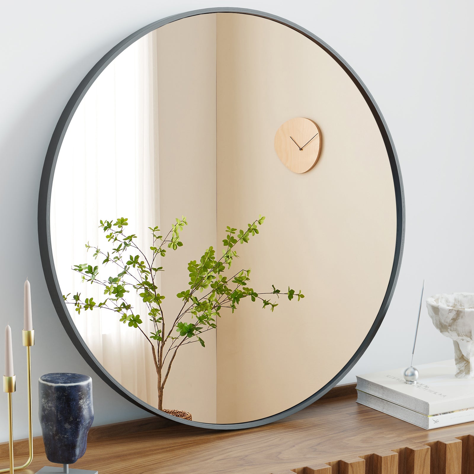 Black Round Wall Mirror, Bathroom Mirrors For Over Sink, Circle Mirror For Bathroom, Entryway, Bedroom, Vanity 30 Inch Black Fiberglass