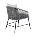 25 Inch Patio Dining Chair, Matte Black Steel Frame, Gray Rope Woven Seat Black Grey Steel