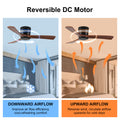 42 Inch Ceiling Fan No Light With Remote Control, Low Profile Flush Mount Ceiling Fan Without Light,Noiseless Reversible Dc Motor With Timer Black Brown Wood Metal