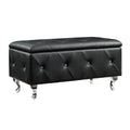 1Pc Glam 38 Inches Storage Ottoman Bench For Upholstered Tufted Black Faux Leather Organizer Bedroom Living Room Entryway Hallway Tufted Black Faux Leather Primary Living Space Solid Black Glam,Modern Foam Faux Leather