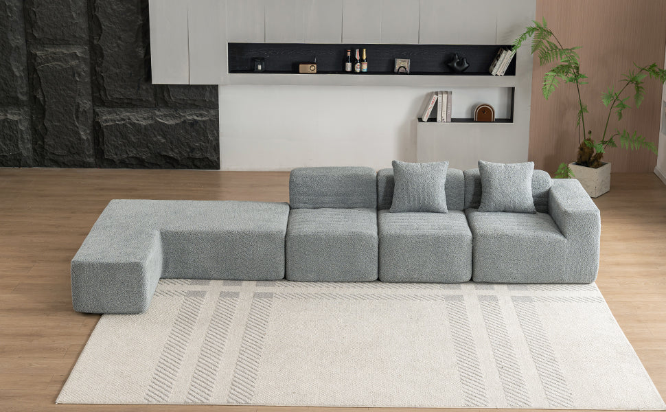 116.5" Sectional Sofa Full Compressed Sofa Couch Free Combined Sofa For Living Room, Grey Grey Foam Polyester 4 Seat