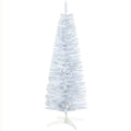 Homcom 5' Snow Flocked Artificial Pencil Christmas Tree, Slim Xmas Tree With Realistic Branches And Plastic Base Stand For Indoor Decoration, White White Plastic