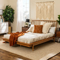 Mid Century Modern Solid Wood Queen Platform Bed Frame With Spindle Headboard Caramel Queen Caramel Pine