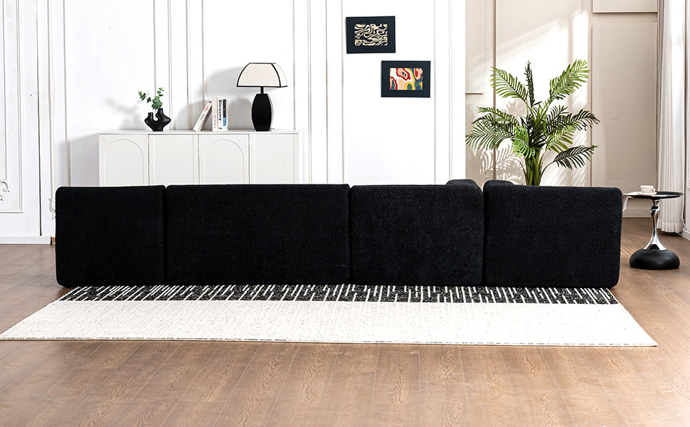 143.7" Upholstered Sofa Free Combined Sofa Couch With Two Chaise Lounge And Five Back Pillows For Living Room, Black Black Foam Polyester 5 Seat