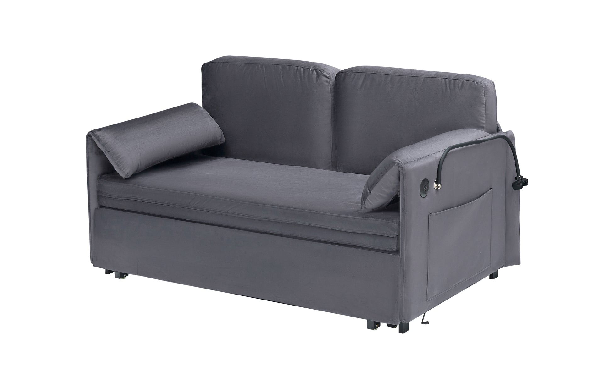 63 Inch Large Folding Sofa Bed Velvet Multifunctional Double Sofa Bed, Three Modes Switch, Suitable For Sitting, Lying And Sleeping, Suitable For Living Room, Bedroom, Apartment, Office,Gray Gray Velvet 2 Seat