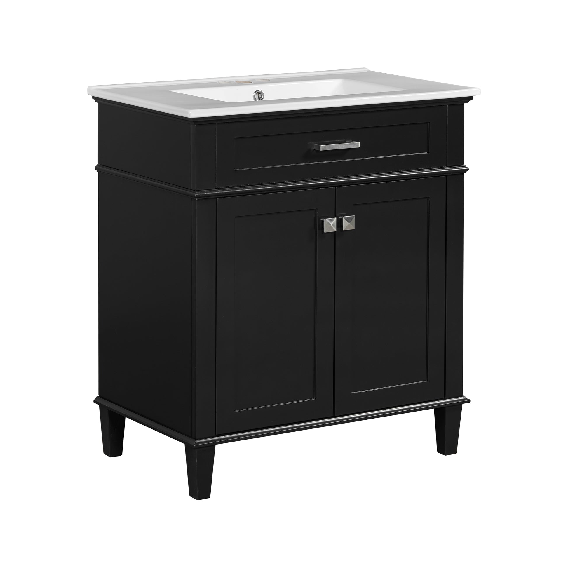 30 Inch Bathroom Vanity With Ceramic Basin, Soft Close Door And Adjustable Shelves Black Bathroom Solid Wood Mdf