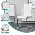 Table And Chair Set. Large Modern Rectangular Table With Glass Top And Silver Metal Legs. Furnished With Soft And Comfortable Pu Chairs With Faux Leather Upholstered Seats And Silver Metal Legs. White Silver Seats 8 Glass Metal