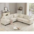 Packaging Upgrade Oversized Modular Sectional Sofa Set, L Shaped Couch,Corduroy ,Upholstered,Deep Seat,5 Seat,5 Throw Pillow And 6 Back Cushion,Living Room, Apartment ,Beige Beige Polyester Wood