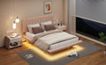 Queen Size Upholstered Floating Bed With Led Light And Usb Port, Velvet, Pink, Hydrualic Platform Bed Queen Pink Velvet