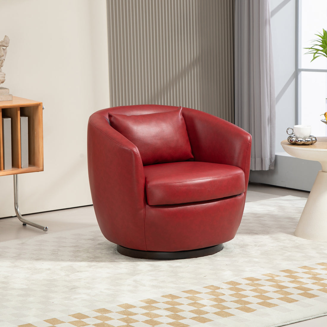 Upholstered Swivel Barrel Armchair With Storage Modern Living Room Side Chair For Bedroom Office Reading Spaces Pu Red Red Foam Upholstered
