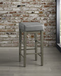 Transitional Gray Faux Leather Seat 29 Inch Pub Height Stools Set Of 2, Antique Gray Finish Solid Wood Frame Antique Gray,Gray Gray Dining Room Transitional Solid Wood