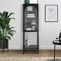 Stylish Tempered Glass High Cabinet With Arched Door Adjustable Shelves And Feet Anti Tip Dust Free Fluted Glass Kitchen Credenza Black Black Tempered Glass Sheet Metal Plastic