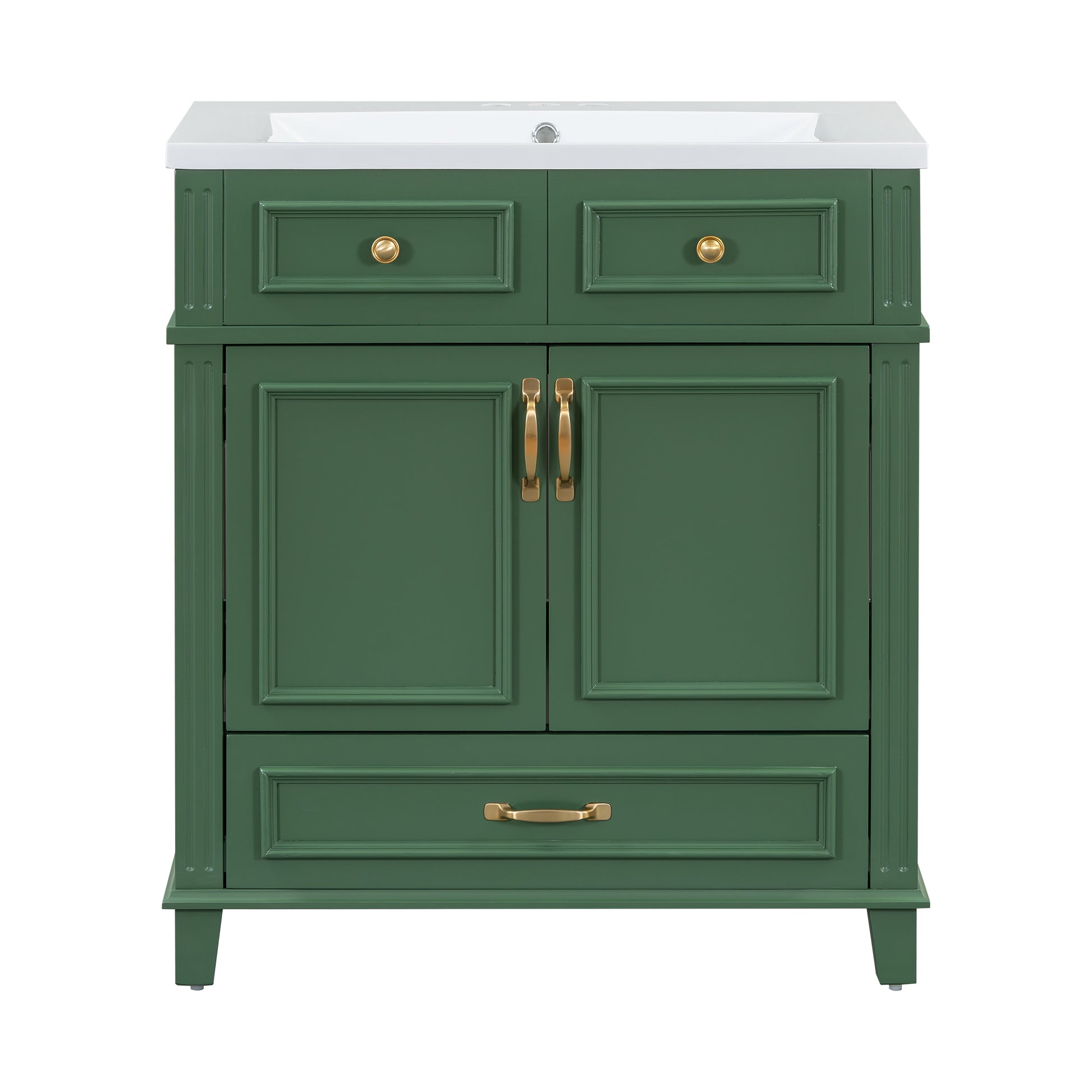 30'' Bathroom Vanity With Resin Sink, Solid Wood Frame Bathroom Storage Cabinet With Soft Closing Doors, Retro Style, Green Same As Sw000118Aaf Green Bathroom Modern Solid Wood Mdf Resin