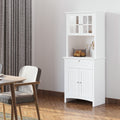 Homcom Elegant Buffet With Hutch, Kitchen Pantry Storage Cabinet With Framed Glass Door Drawer And Microwave Space, White White Mdf