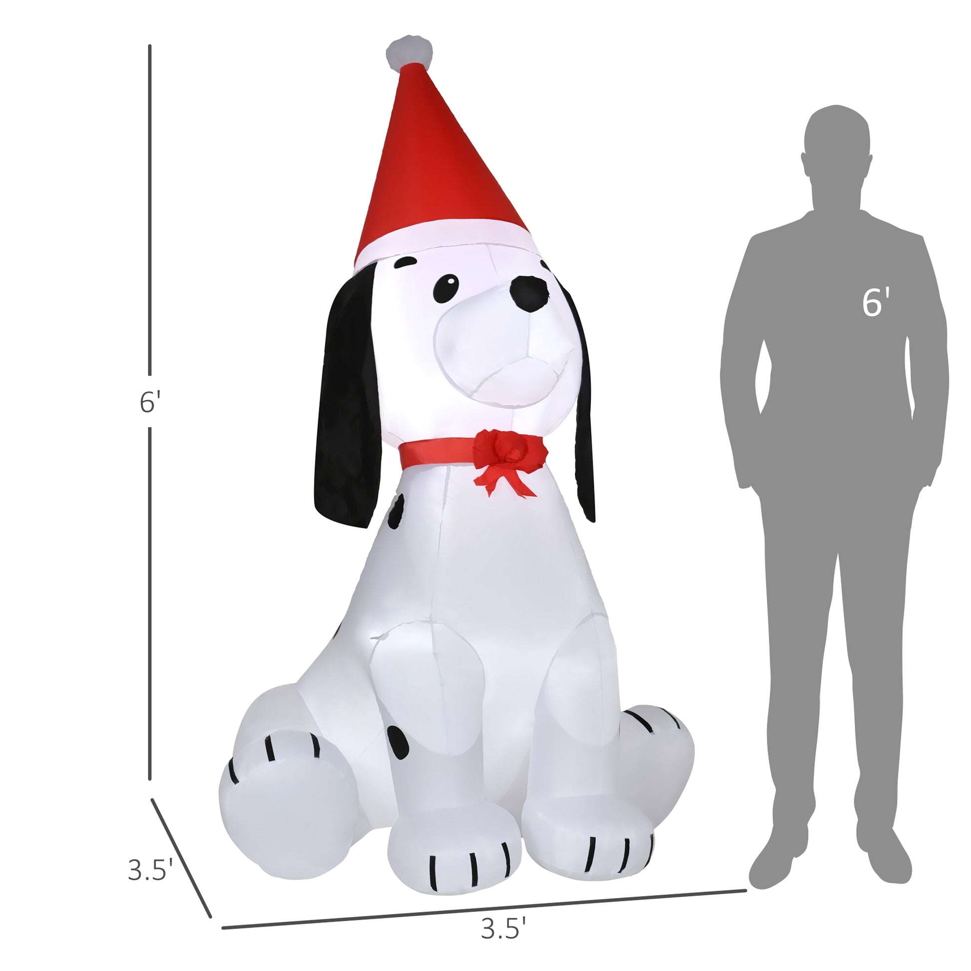 Homcom 6Ft Christmas Inflatables Outdoor Decorations Puppy Dog Wearing A Santa Hat, Blow Up Yard Christmas Decor With Led Lights Display White Fabric