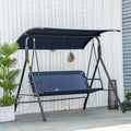 Outsunny 3 Person Porch Swing Bench With Stand & Adjustable Canopy, Armrests, Steel Frame For Outdoor, Garden, Patio, Porch & Poolside, Dark Blue Blue Steel