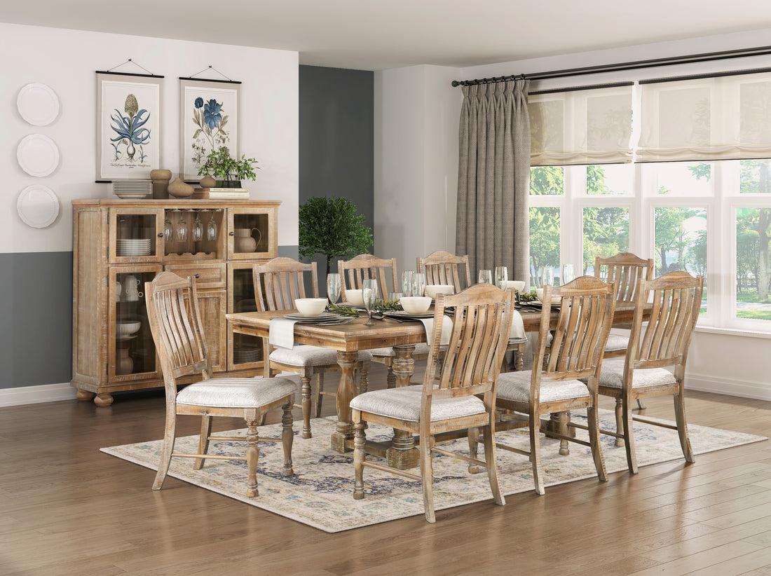 Traditional Dining Set 9Pc Extendable Table And 8 Side Chairs Wheat Finish Wooden Dining Kitchen Furniture Wood Wood Wheat Seats 8 Wood Dining Room Removable Leaf Extendable Trestle Rectangular