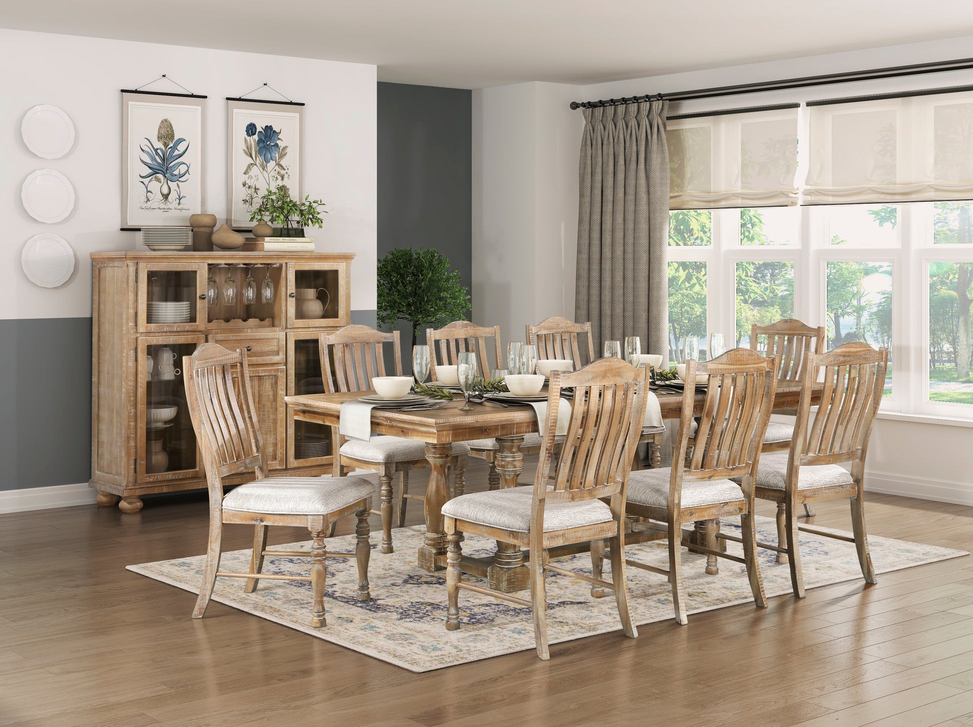 Traditional Dining Set 9Pc Extendable Table And 8 Side Chairs Wheat Finish Wooden Dining Kitchen Furniture Wood Wood Wheat Seats 8 Wood Dining Room Removable Leaf Extendable Trestle Rectangular