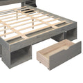Queen Size Wood Platform Bed With Multi Storage Headboard And A Drawer, Gray Box Spring Not Required Queen Gray Wood Bedroom Bed Frame Solid Wood Mdf