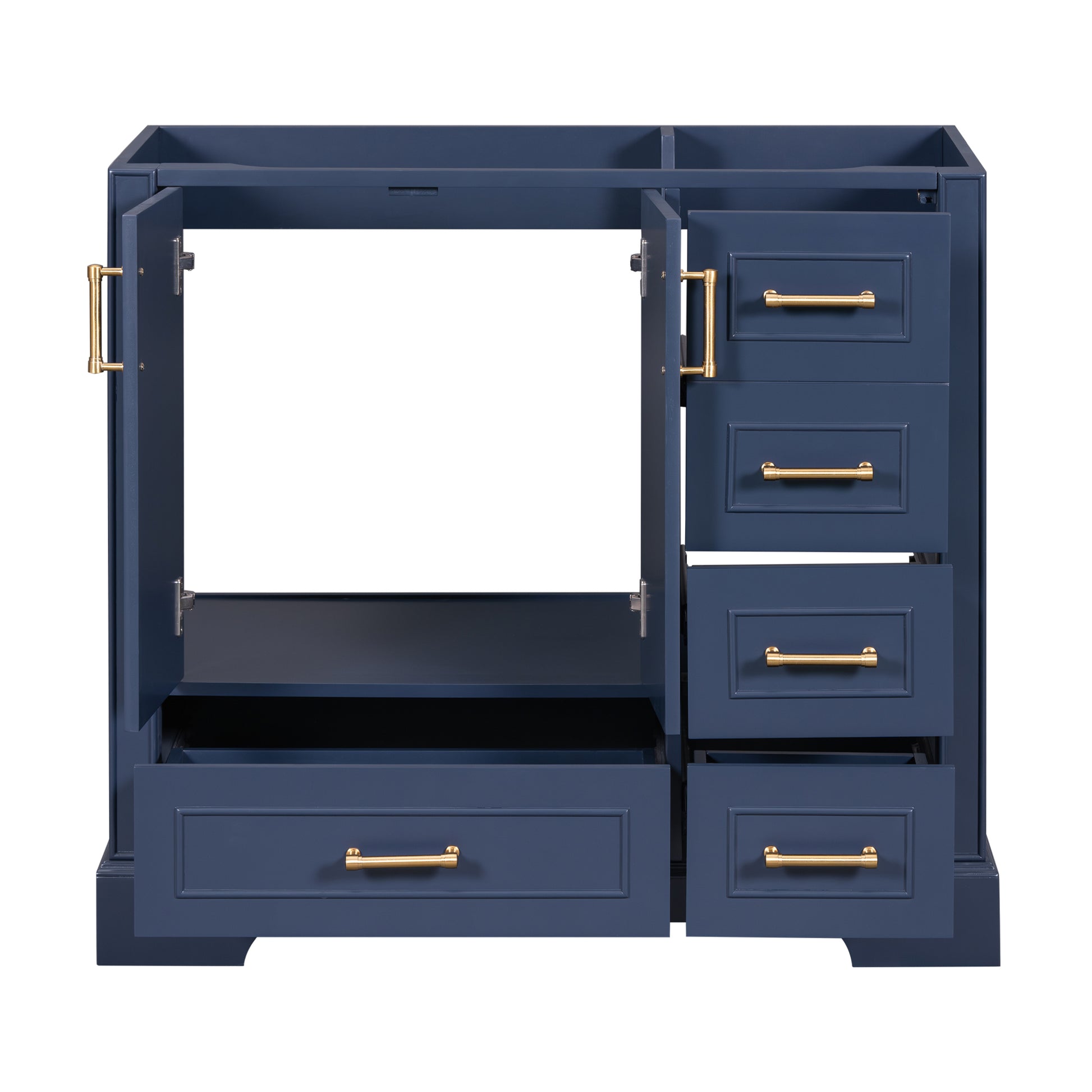 Cabinet Only 36" Blue Traditional Bathroom Vanity Sink Not Included 4 Navy Blue 2 Soft Close Doors Bathroom Freestanding American Traditional Solid Wood Mdf Painted