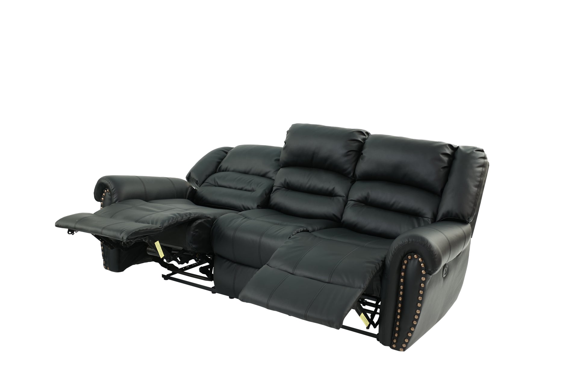 Plush Relax 1Pc Manual Motion Sofa Only Black Color Bonded Leather 3 Seat Couch Armrest Cushion Seating Living Room Furniture Black Faux Leather Metal Primary Living Space Cushion Back Contemporary,Modern Pillow Top Arms Metal 3 Seat