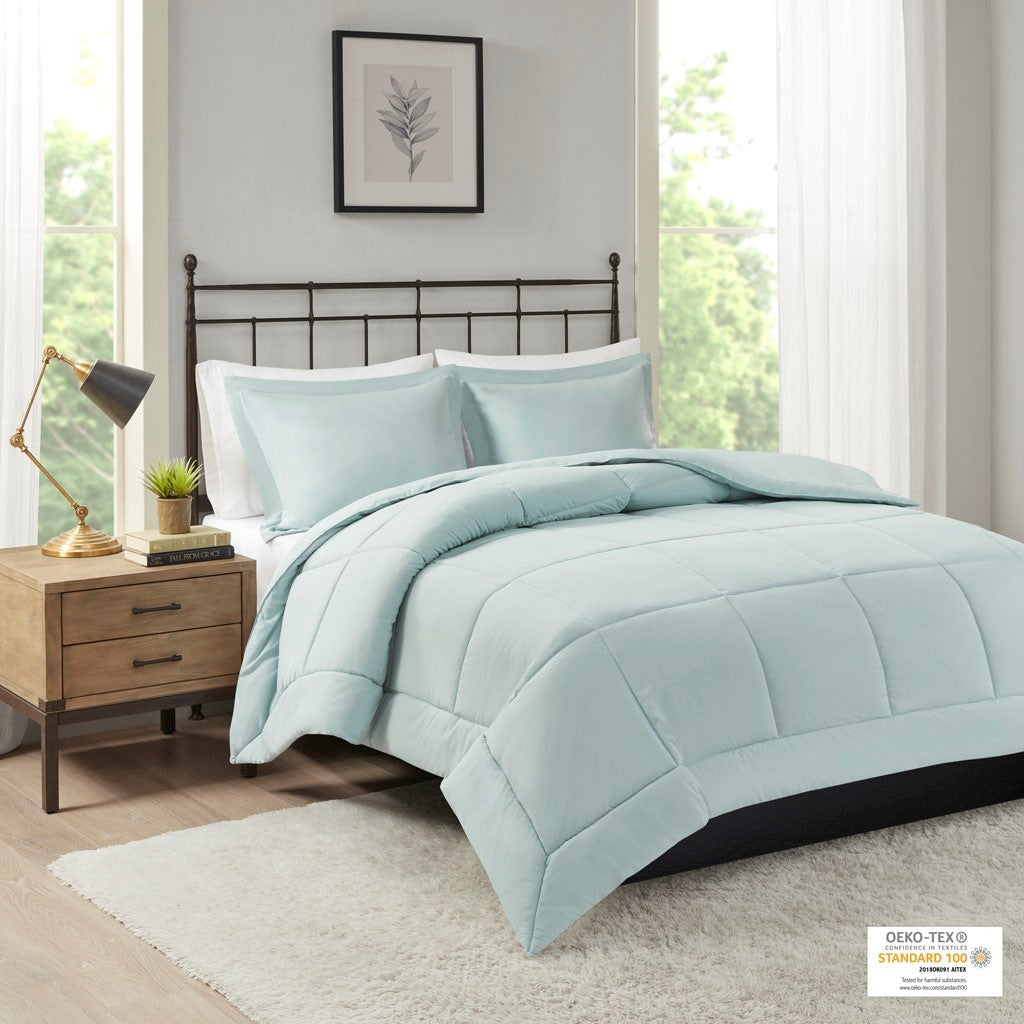 Microcell Down Alternative Comforter Mini Set Queen Blue Microfiber