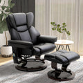 Homcom Massage Recliner Chair With Ottoman Footrest, 10 Vibration Points, 360 Swivel Reclining Chair, Faux Leather Living Room Chair With Side Pocket And Remote Control, Black Black Wood Metal