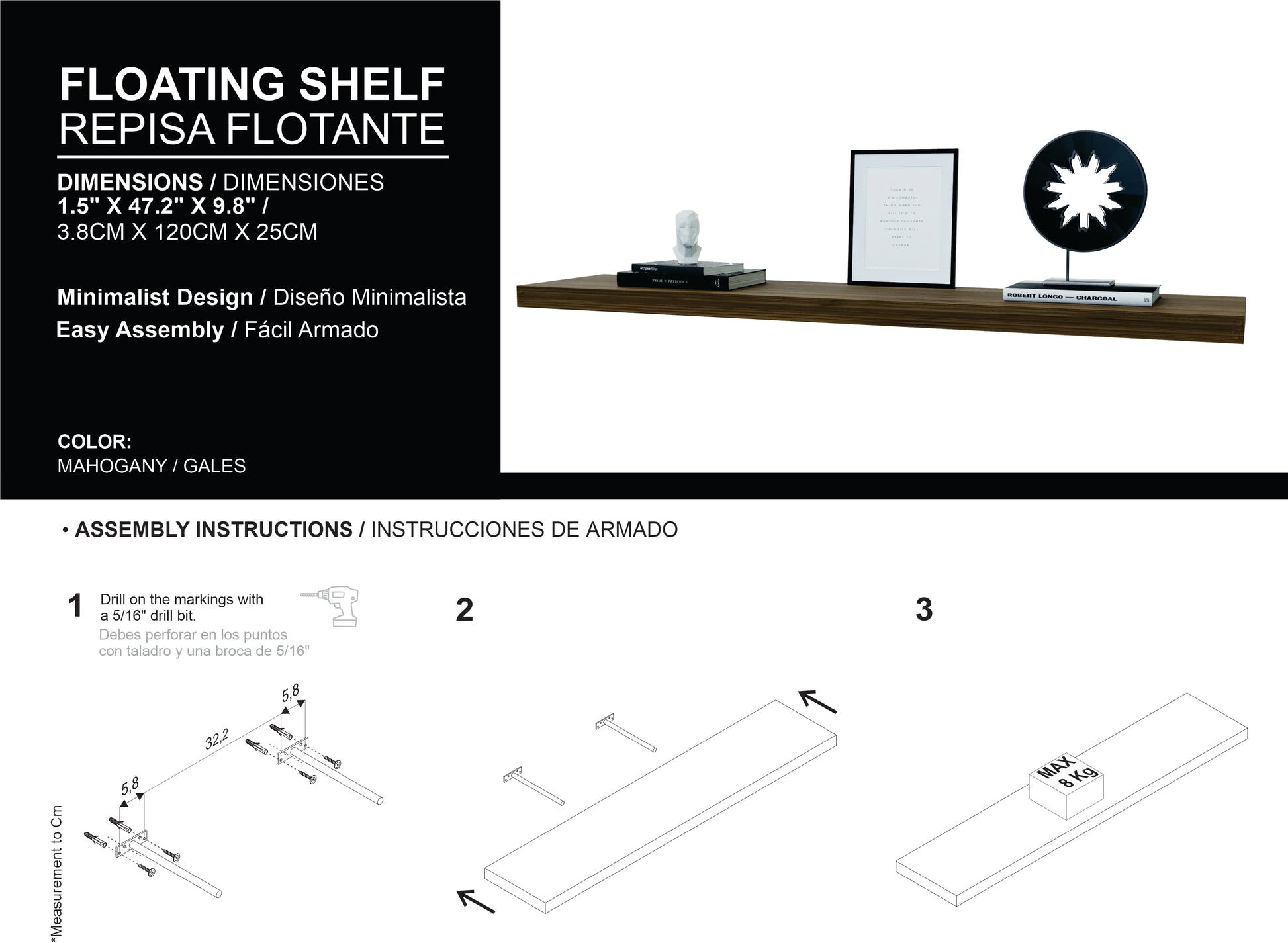 Greer Floating Shelf In Melamine X2,Mahogany Gales Mahogany Primary Living Space Modern Pine Particle Board Melamine