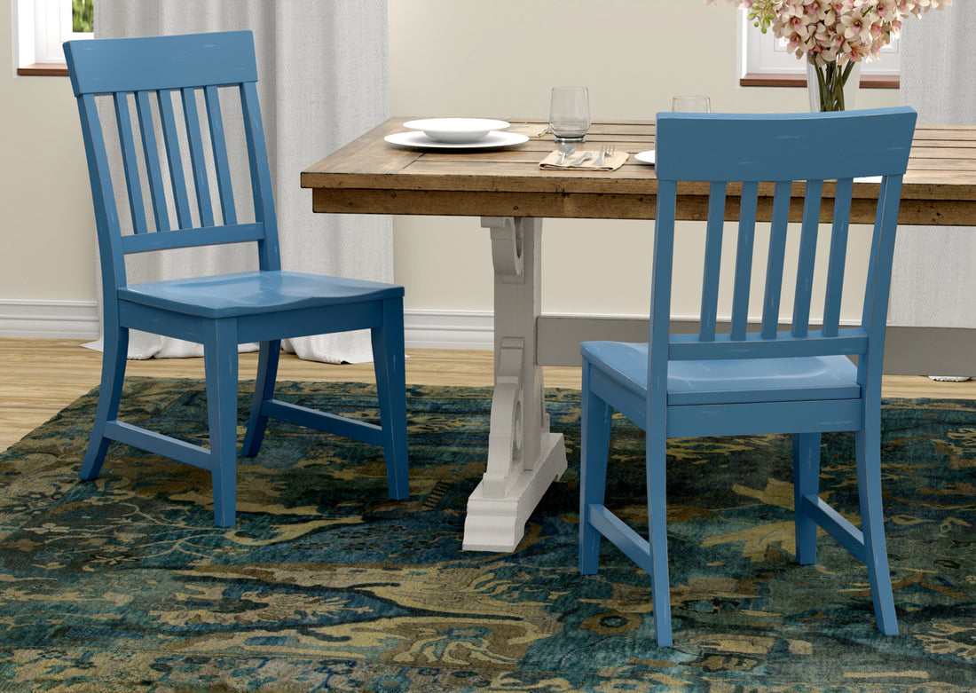 Haidel Blue Slat Back Dining Chairs, Set Of 2 Blue Solid Wood