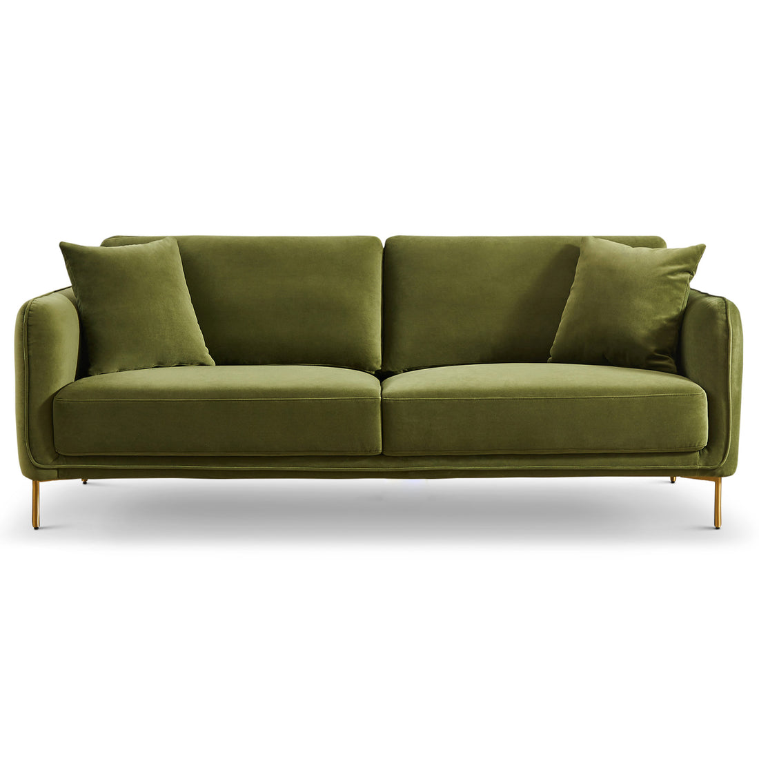 Danton Olive Green Velvet Sofa Gold,Green,Olive Green Nature Velvet Wood Primary Living Space Mid Century Modern Foam Metal,Solid Wood,Velvet 3 Seat