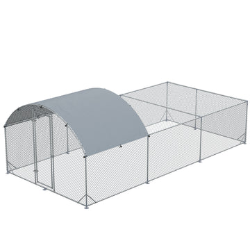 Pawhut Large Chicken Coop Metal Chicken Run For Chickens With Waterproof And Anti Uv Cover, Dome Shaped Walk In Fence Cage Hen House For Outdoor And Yard Farm Use, 1" Dia, 9.2' X 18.7' X 6.4' Silver Steel