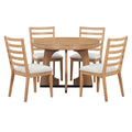 5 Piece Retro Rustic Functional Dining Set Unique Geometric Design, 1 Extendable Table With A 16 Inch Leaf And 4 Upholstered Chairs Ideal For Dining Room And Kitchen Natural Natural Solid Wood Mdf