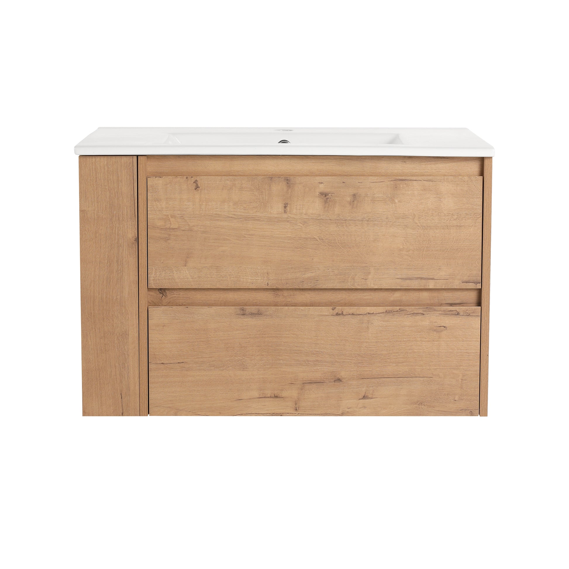 30" Wall Mounting Bathroom Vanity With Ceramic Sink, 2 Soft Close Drawer 2 Imitative Oak 1 Bathroom Wall Mounted Modern Plywood