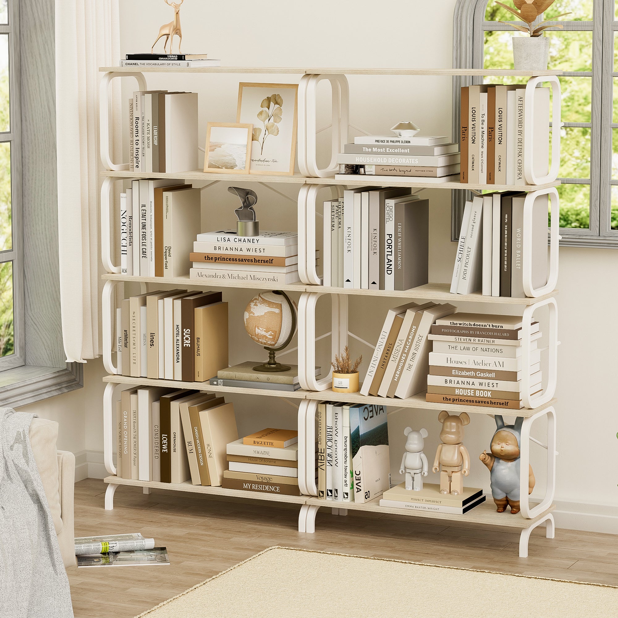 5 Tier Large Book Shelf, Bookcase Home Office Open Bookshelf,Shelves For Living Room, Office Shelf,Vintage Industrial Style Bookshelf With White Metal Frame, White White Office American