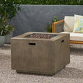 Outdoor Patio Gas Burning Fire Pit 50, 000 Btu Tank Inside, Square, Iron Wood Pattern, Brown Wood Iron