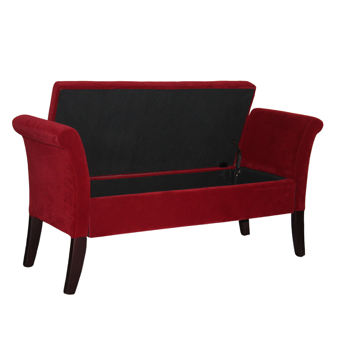 26" Tall Storage Bench, Red Red Fabric Metal